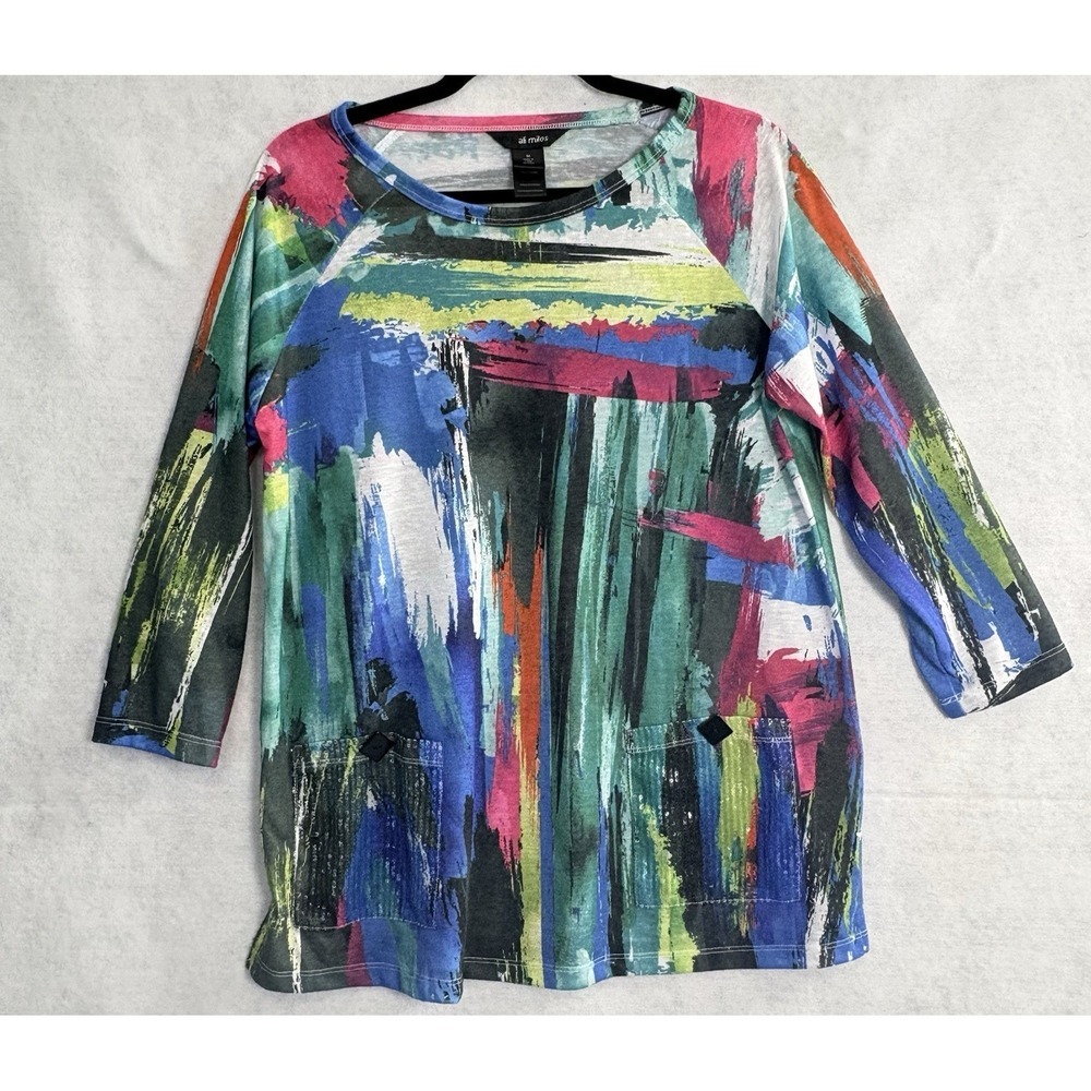 ALI MILES Women Pullover Abstract Brush Stroke Tunic Top Sz M Multicolor hb-23
